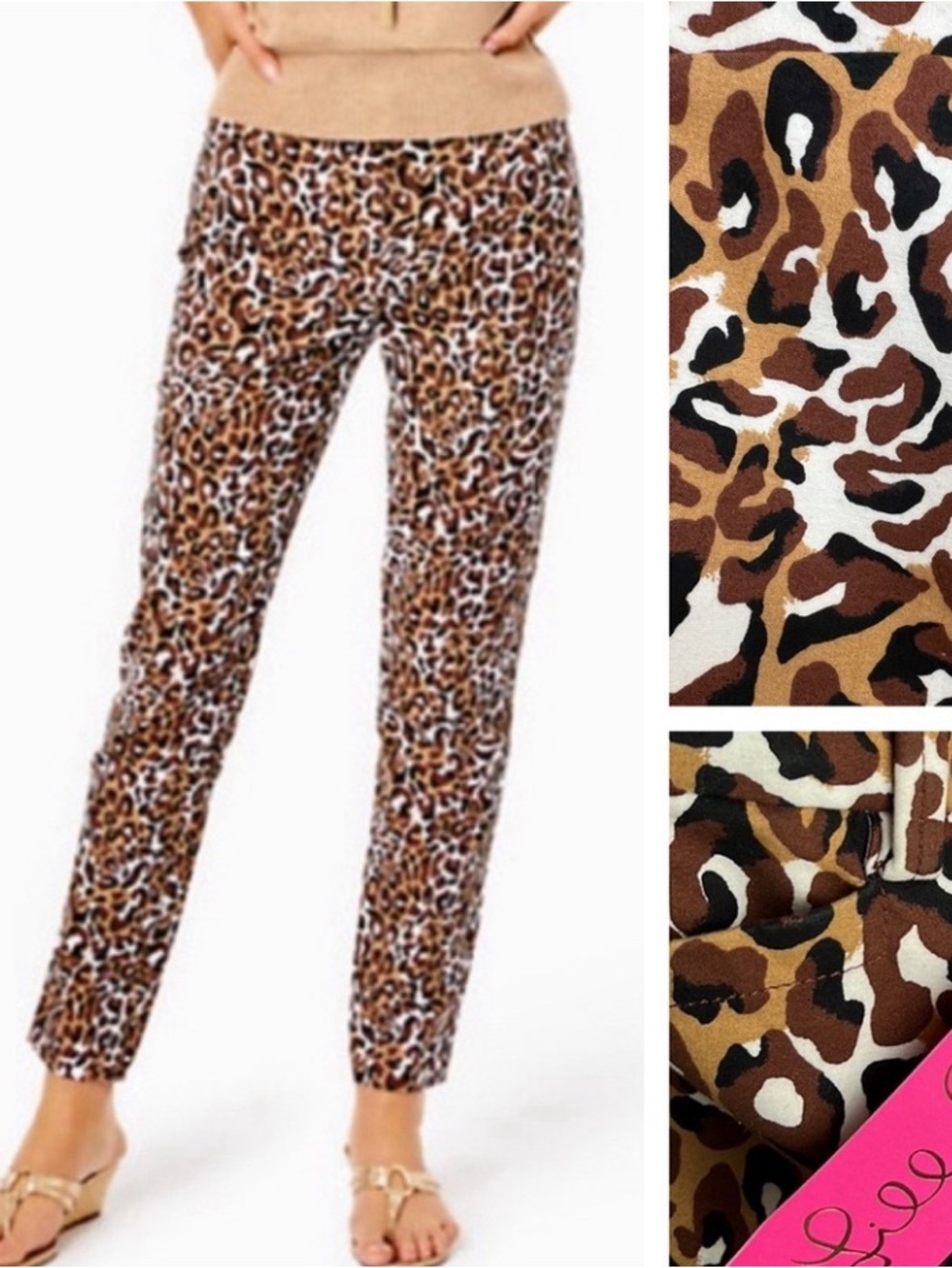 LILLY PULITZER Kelly Stretch pants chocolate onyx leopard size 4